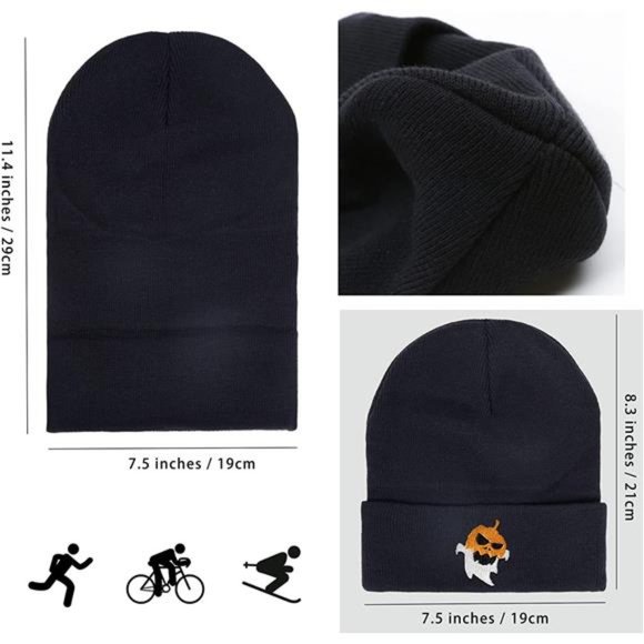 Warm Cuffed Beanie Hats for Men Women Skull Leather Patch Hat Soft Ski Knit hat main image 5